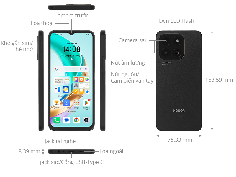 HONOR X6b 6GB/128GB Đen/Xanh lá