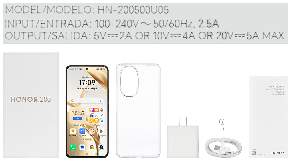 Bộ sản phẩm gồm: Cáp Type C, Cây lấy sim, Củ sạc rời đầu Type A, Hộp, Sách hướng dẫn, Ốp lưng