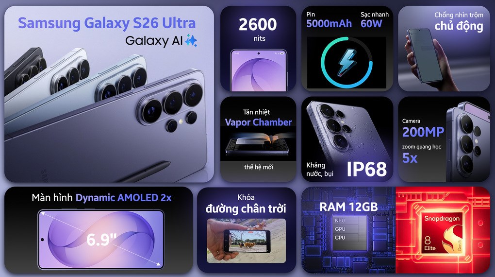 Điện thoại Samsung Galaxy S26 Ultra 5G 12GB/256GB