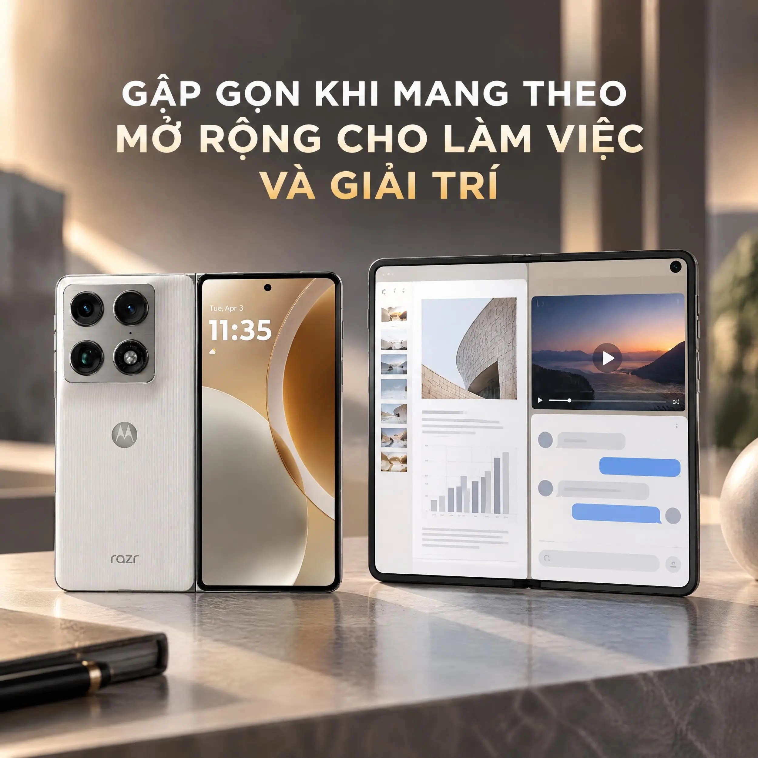 Điện thoại Motorola Razr Fold 5G 12GB/256GB Trắng