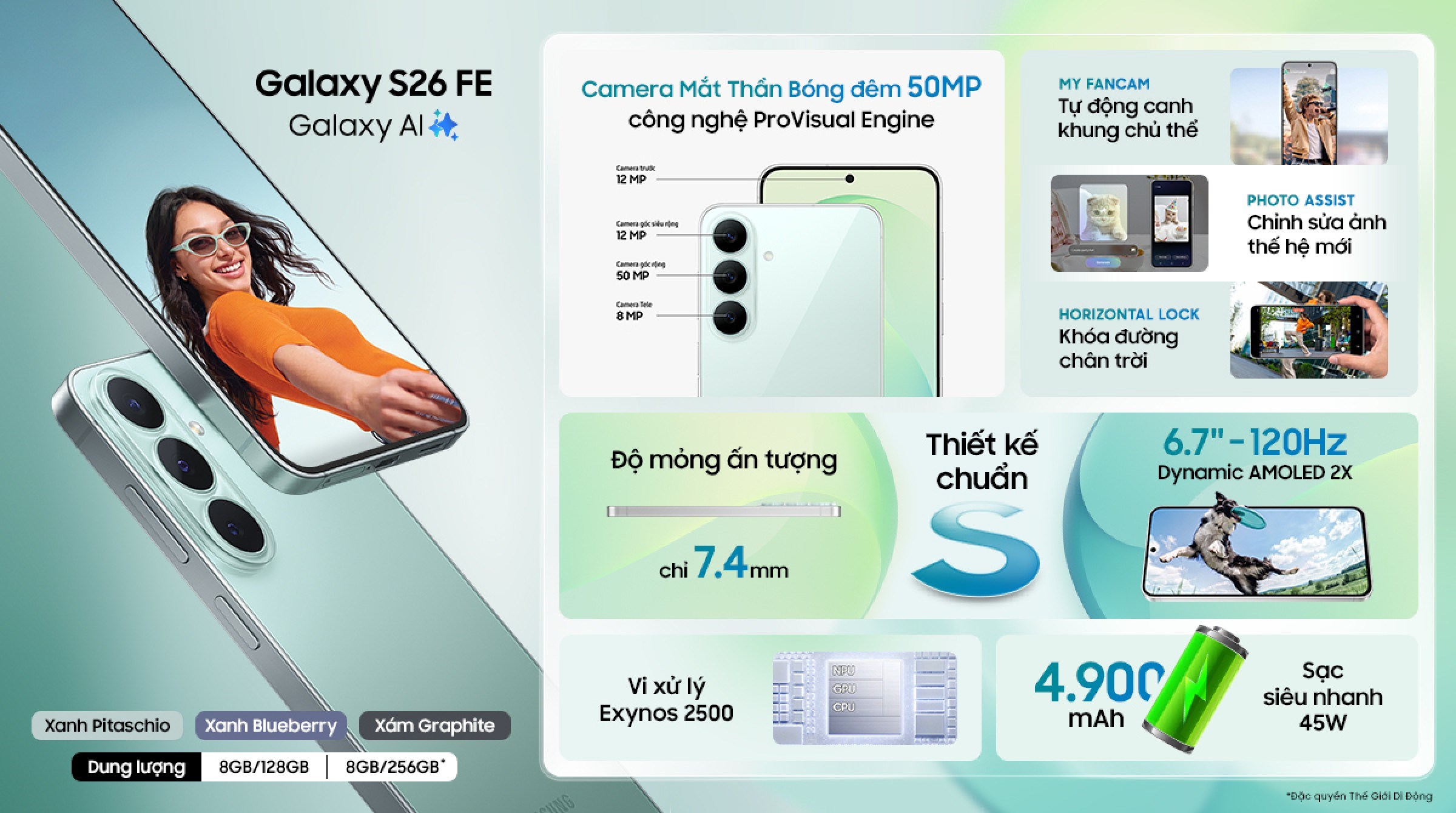 Điện thoại Samsung Galaxy S26 FE 5G 8GB/128GB Xám