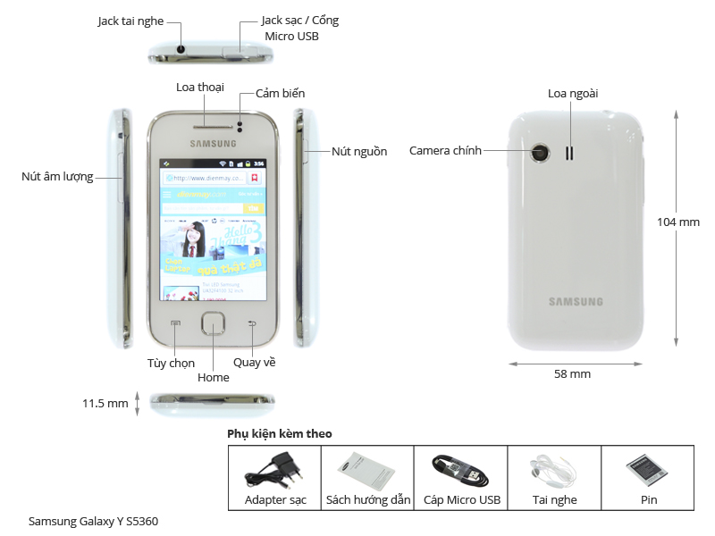 Samsung Galaxy Y S5360 là một điện thoại Galaxy giá rẻ cực kỳ hấp dẫn trên trang web dienmayxanh.com. Nếu bạn đang muốn tìm một chiếc điện thoại có đầy đủ tính năng đáp ứng những nhu cầu cơ bản của bạn, với mức giá phải chăng thì đây là sự lựa chọn đáng cân nhắc.