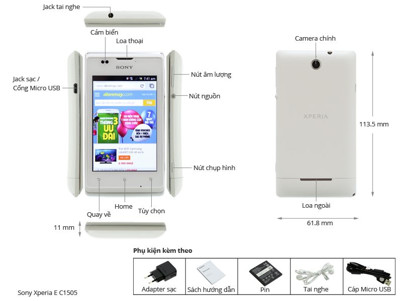Thông số kỹ thuật Điện thoại Sony Xperia E