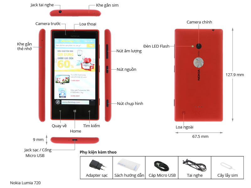 Thông số kỹ thuật Điện thoại Nokia Lumia 720