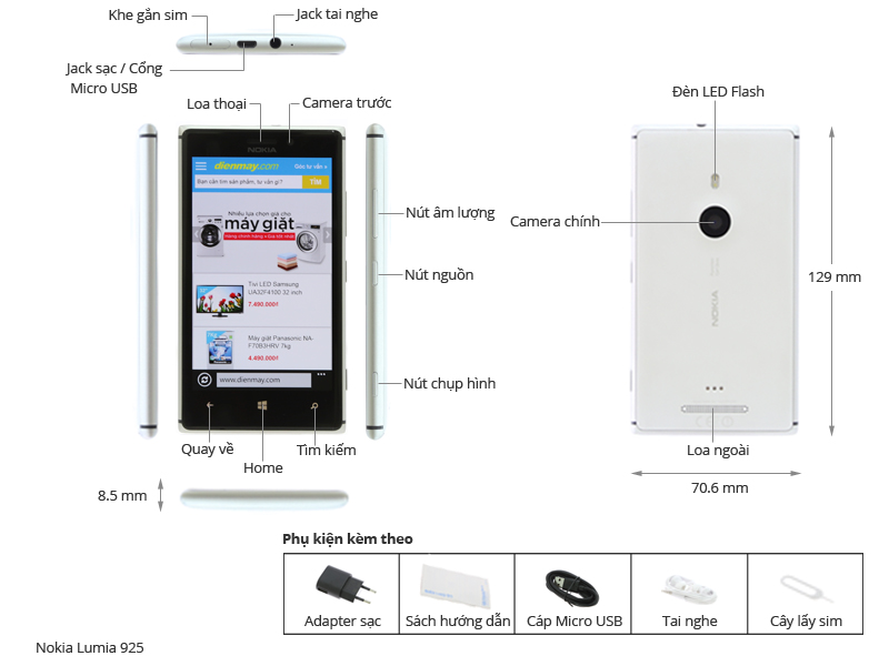Thông số kỹ thuật Điện thoại Nokia Lumia 925