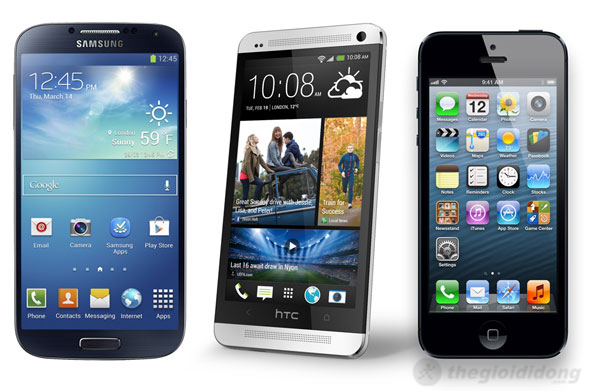 HTC One với Galaxy S4 và iPhone 5 HTC One với Galaxy S4 và iPhone 5