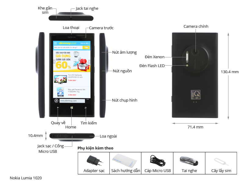 Thông số kỹ thuật Điện thoại Nokia Lumia 1020