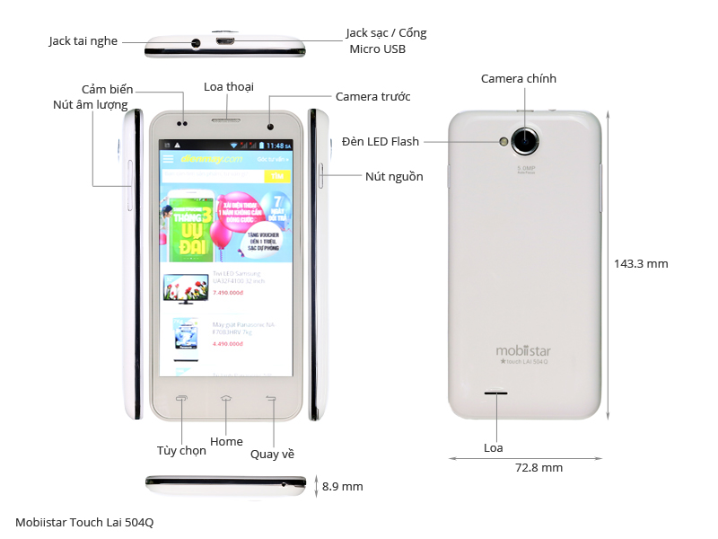 Thông số kỹ thuật Điện thoại Mobiistar Touch Lai 504Q