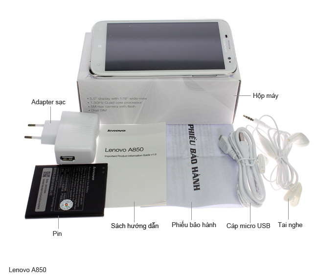 Bộ sản phẩm gồm: Hộp, Pin, Tai nghe, Sách hướng dẫn, Cáp