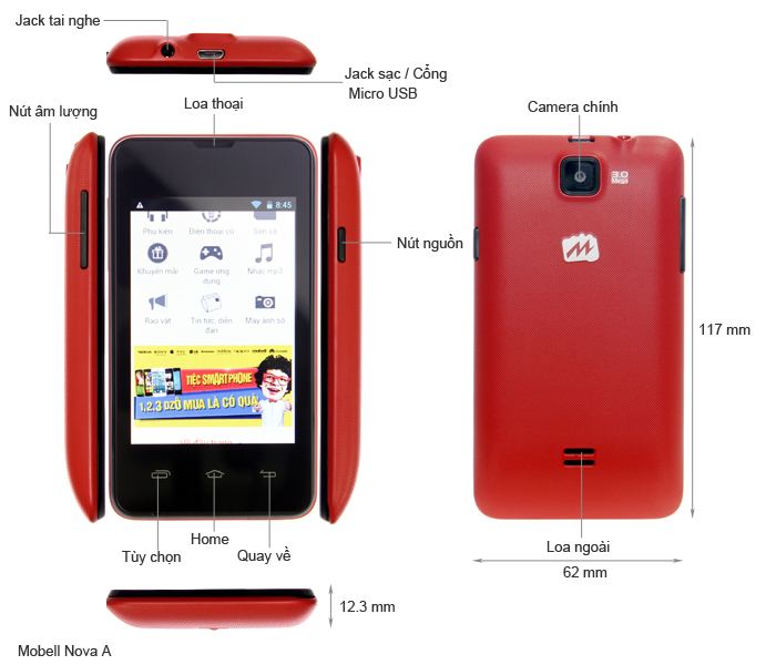Thông số kỹ thuật Điện thoại Mobell Nova A
