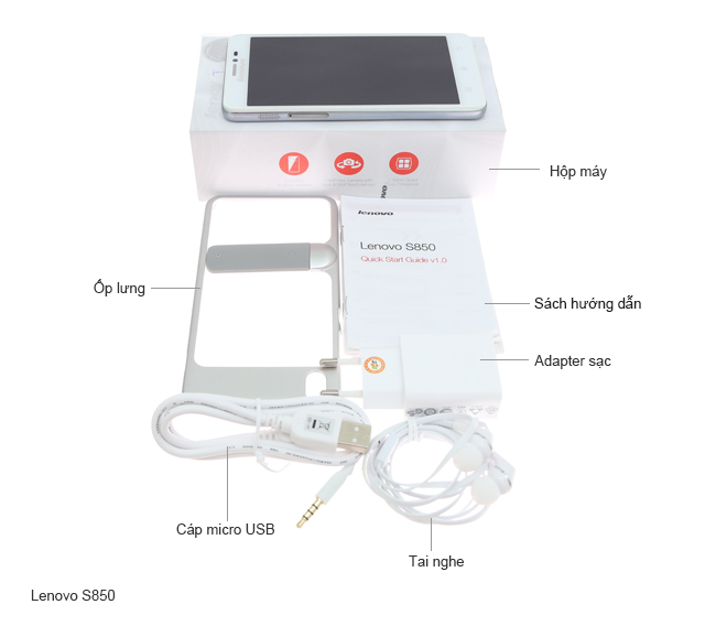 Bộ sản phẩm gồm: Hộp, Pin, Tai nghe, Sách hướng dẫn, Ốp lưng