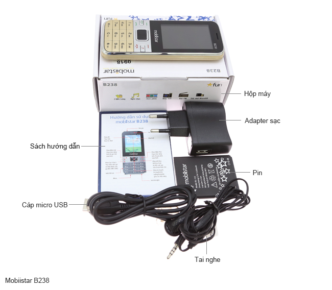 Bộ sản phẩm gồm: Pin, Sạc, Tai nghe, Sách hướng dẫn