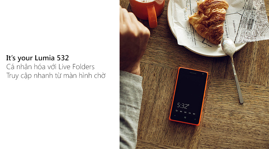<p>C&aacute; nh&acirc;n h&oacute;a với LiveFolders v&agrave; t&ugrave;y biến c&aacute;c ph&iacute;m truy cập nhanh từ m&agrave;n h&igrave;nh chờ c&ugrave;ng Lumia 532. Let it's yours</p>
