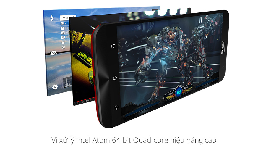 Zenfone 2 được trang bị vi xử lý lõi tứ 64-bit của Intel cho hiệu năng vượt trội trong tầm giá.