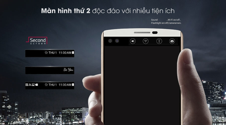 LG V10 được trang bị 2 màn hình ở mặt trước, màn hình thứ 2 có chức năng xem thông báo hay truy cập ứng dụng nhanh hơn.