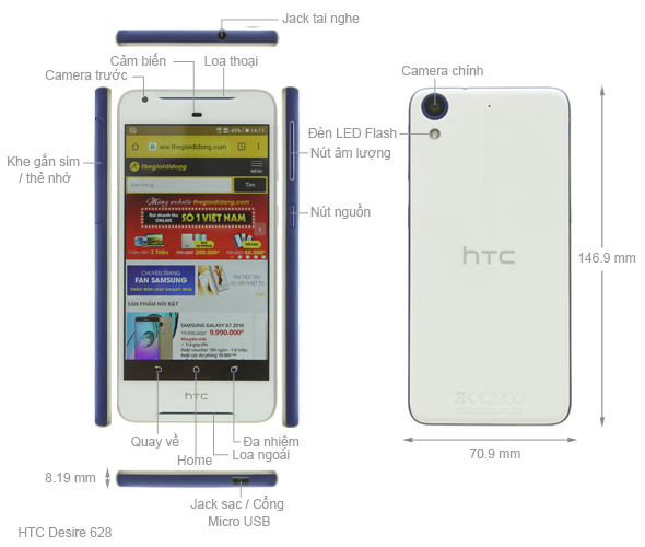 Điện thoại HTC Desire 628 chính hãng thegioididong.com