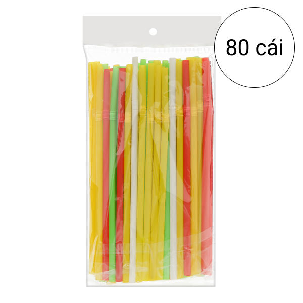 Ống hút cong nhiều màu Bioplas 22cm (80 cái)