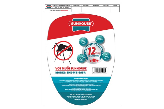 Vợt muỗi Sunhouse SHE-MT1695R Màu Trắng - Đỏ