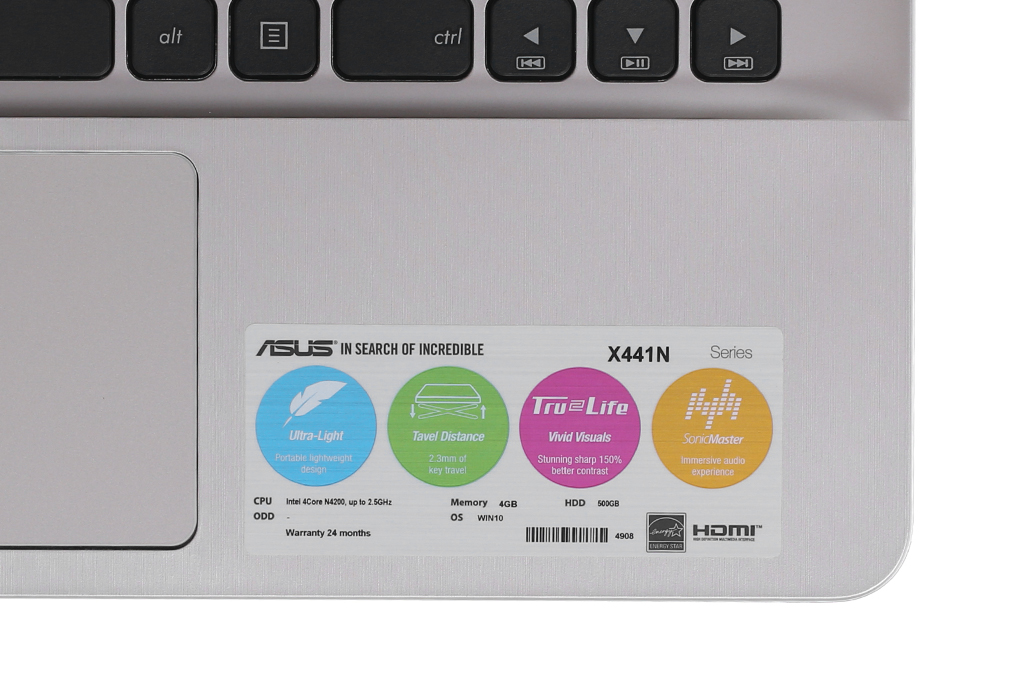 Laptop Asus X441NA N4200/4GB/500GB/Win10/(GA070T) Màu Đen