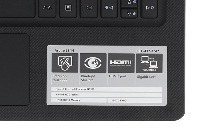 Laptop Acer Aspire ES1 432 C5J2 N3350/2GB/500GB/Win10/(NX.GFSSV.004) Màu Đen