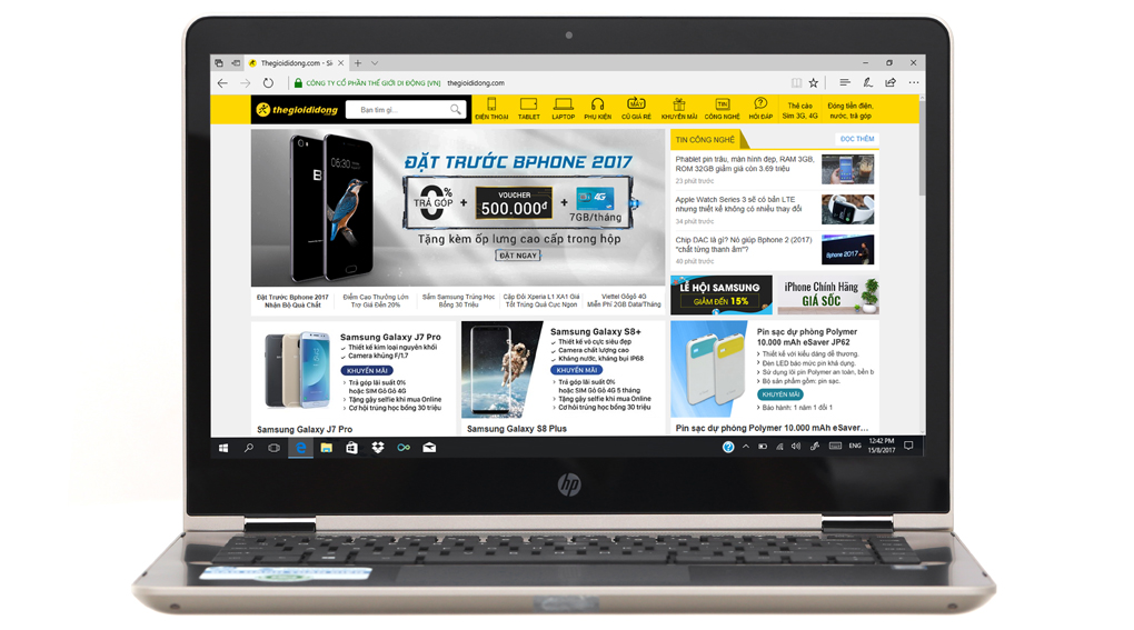Laptop HP Pavilion x360 ba063TU i3 7100U/4GB/500GB/Win10/(2GV25PA) Màu Vàng đồng