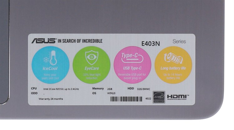 Laptop Asus E403NA N3350/2GB/32GB/Win10/(GA001T) Màu Xám