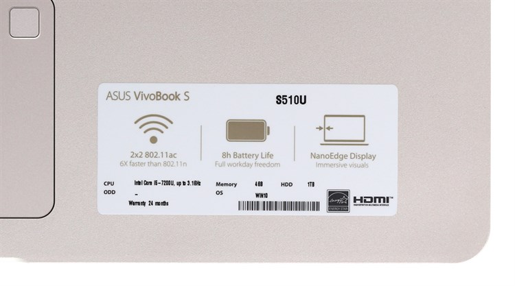 Laptop Asus S510UA i5 7200U/4GB/1TB/Win10/(BQ002T)