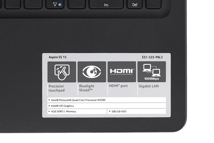 Laptop Acer ES1 533 P6L2 N4200/4GB/500GB/Win10/(NX.GFTSV.008) Màu Đen