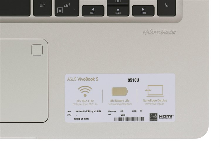 Laptop Asus VivoBook S15 S510UA i5 8250U/4GB/1TB/Win10/(BQ414T) Màu Vàng đồng