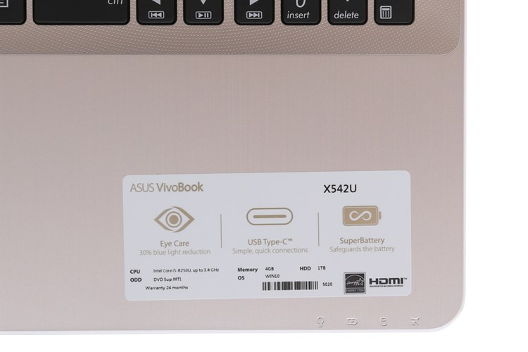 Laptop Asus VivoBook X542UA i5 8250U/4GB/1TB/Win10/(GO349T) Màu Vàng đồng