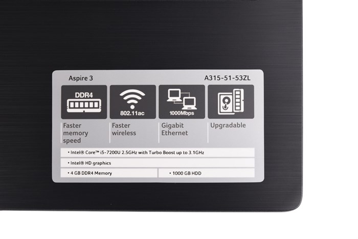 Laptop Acer Aspire A315 51 53ZL i5 7200U/4GB/1TB/Dos/(NX.GNPSV.019) Màu Đen