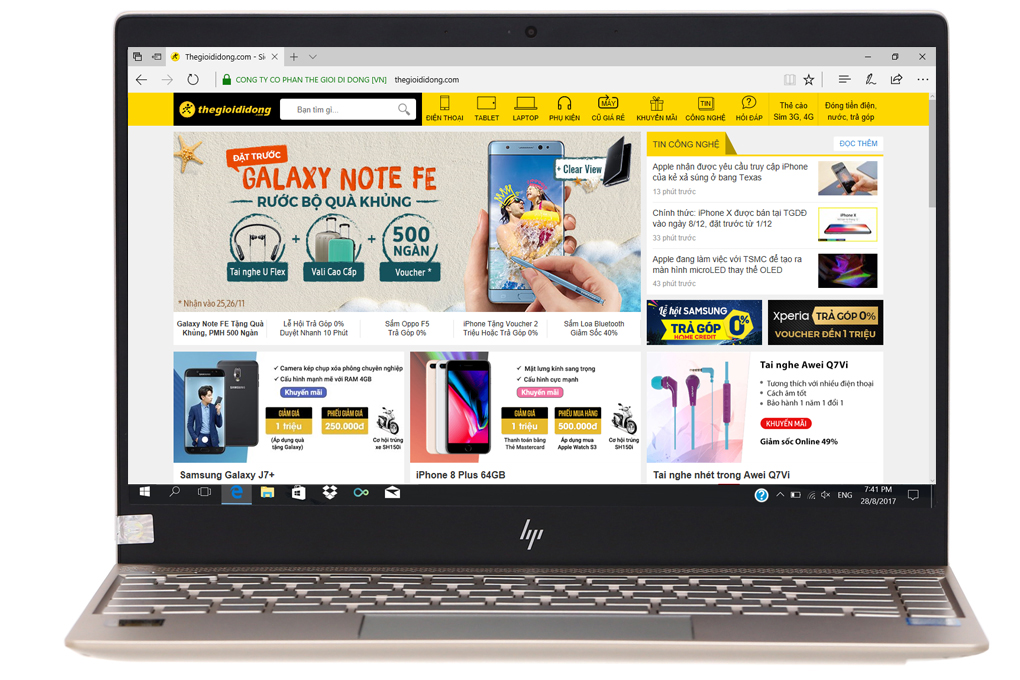 Laptop HP Envy 13 ad140TU i7 8550U/8GB/256GB/Win10/(3CH47PA) Màu Vàng đồng