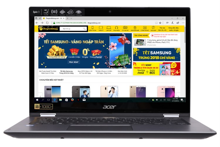 Laptop Acer Spin 3 SP314 51 39WK i3 7130U/4GB/500GB/Win10 (NX.GUWSV.001) Màu Xám