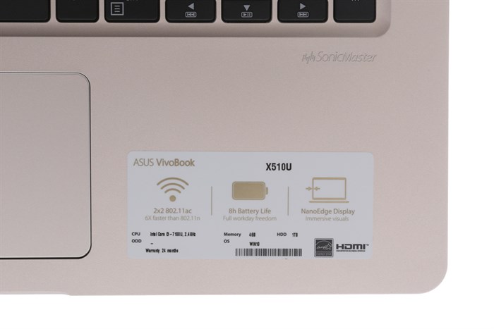 Laptop Asus VivoBook X510UA i3 7100U/4GB/1TB/Win10/(BR650T) Màu Vàng đồng