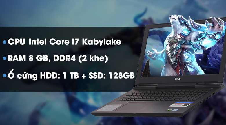 Laptop Dell Inspiron 7577A i7 7700HQ/8GB/1TB+128GB/4GB GTX1050Ti/Win10