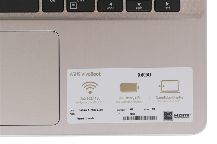 Laptop Asus VivoBook X405UA i3 7100U/4GB/1TB/Win10/(EB785T) Màu Vàng đồng