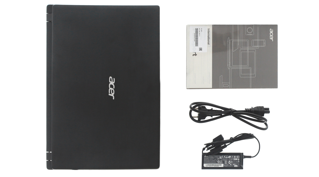 Bộ sản phẩm gồm: Dây nguồn, Sách hướng dẫn, Thùng máy, Sạc Laptop Acer