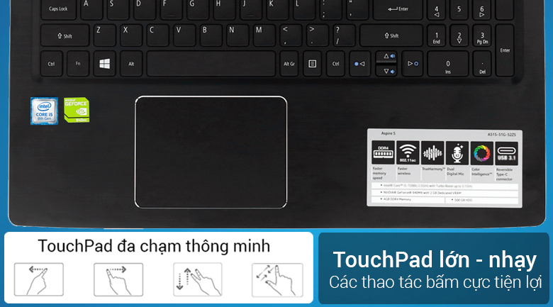 Laptop Acer Aspire A515 51G 51EM i5 8250U/4GB/1TB/2GB MX150/Win10/(NX.GTCSV.002)