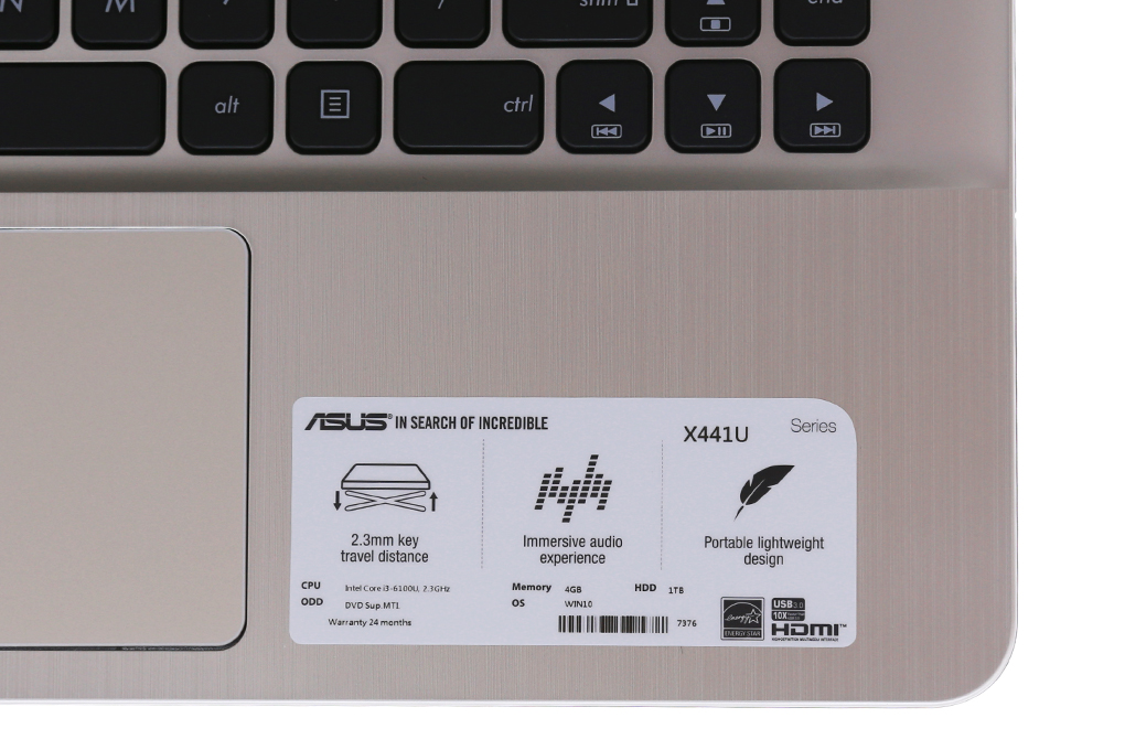 Laptop Asus VivoBook X441UA i3 6100U/4GB/1TB/Win10/(WX027T) - 11