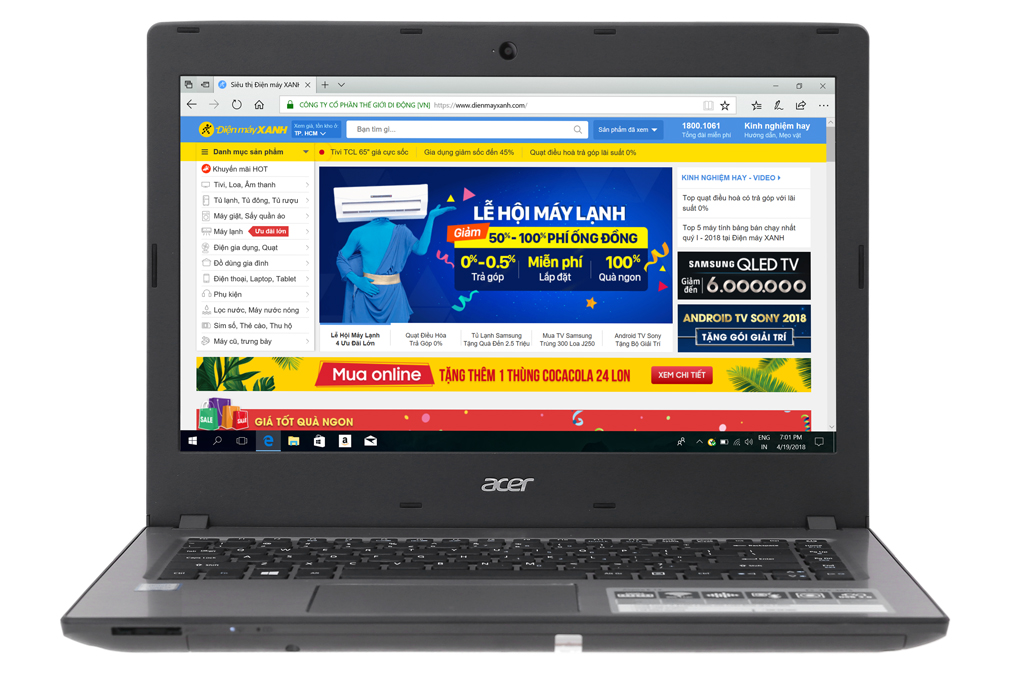 Laptop Acer Aspire E5 476 i3 8130U/4GB/500GB/Win10 (NX.GWTSV.002) Màu Xám