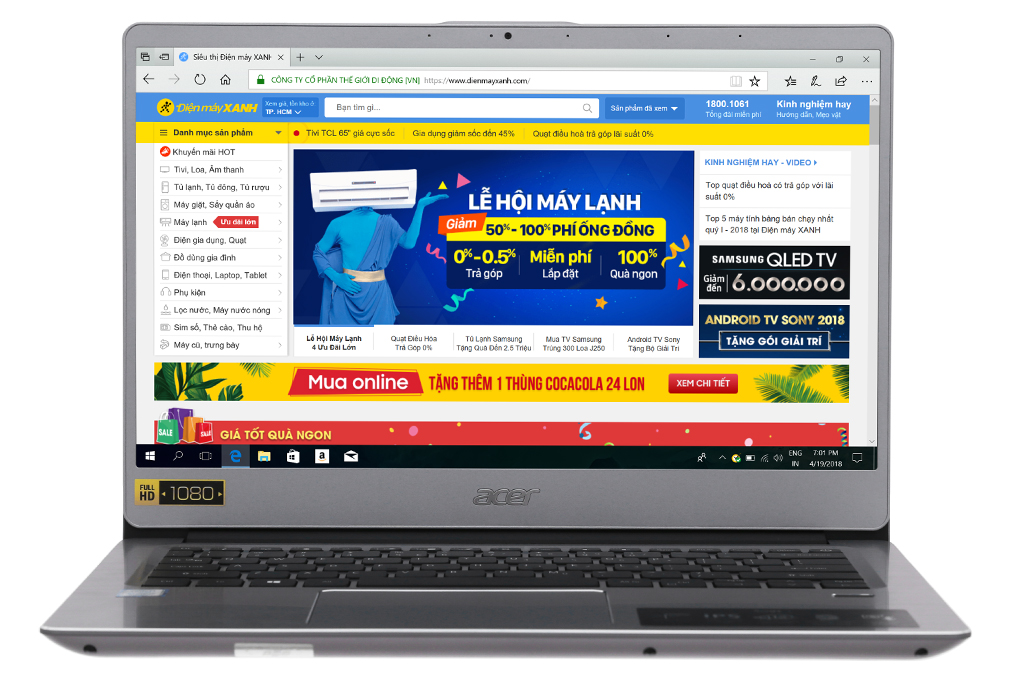 Laptop Acer Swift 3 SF314 54 51QL i5 8250U/4GB/1TB/Win10 (NX.GXZSV.001) Màu Bạc