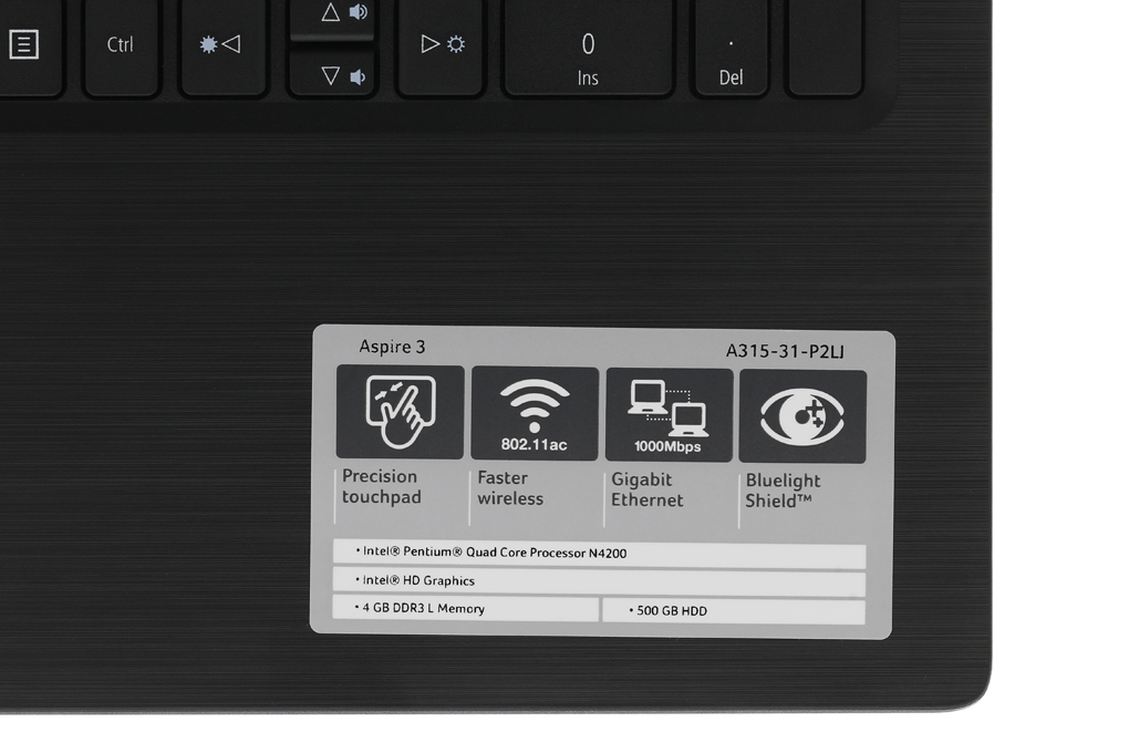 Laptop Acer Aspire A315 31 P2LJ N4200/4GB/500GB/Win10 (NX.GNTSV.010) Màu Đen