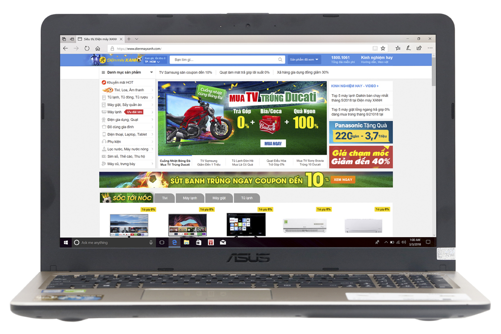 Laptop Asus VivoBook X540UB i3 6006U/4GB/1TB/MX110 2GB/Win10/(DM024T) Màu Đen