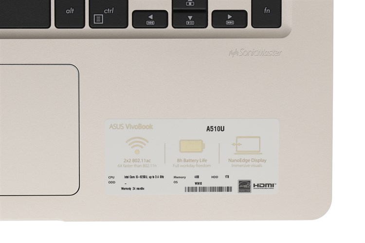 Laptop Asus VivoBook A510UF i5 8250U/4GB/1TB/2GB MX130/Win10/(EJ184T) Màu Vàng đồng