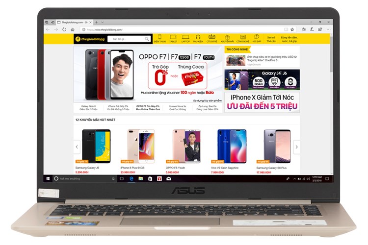 Laptop Asus VivoBook A510UF i5 8250U/4GB/1TB/2GB MX130/Win10/(EJ184T) Màu Vàng đồng