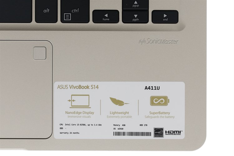 Laptop Asus A411UA i5 8250U/4GB/1TB/Win10/(EB678T) Màu Vàng đồng