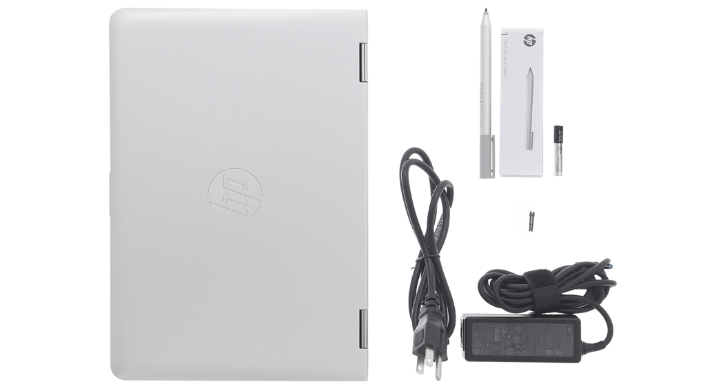 Bộ sản phẩm gồm: Dây nguồn, Sách hướng dẫn, Bút cảm ứng ( kèm pin, 2 ngòi bút ) , Thùng máy, Sạc Laptop HP