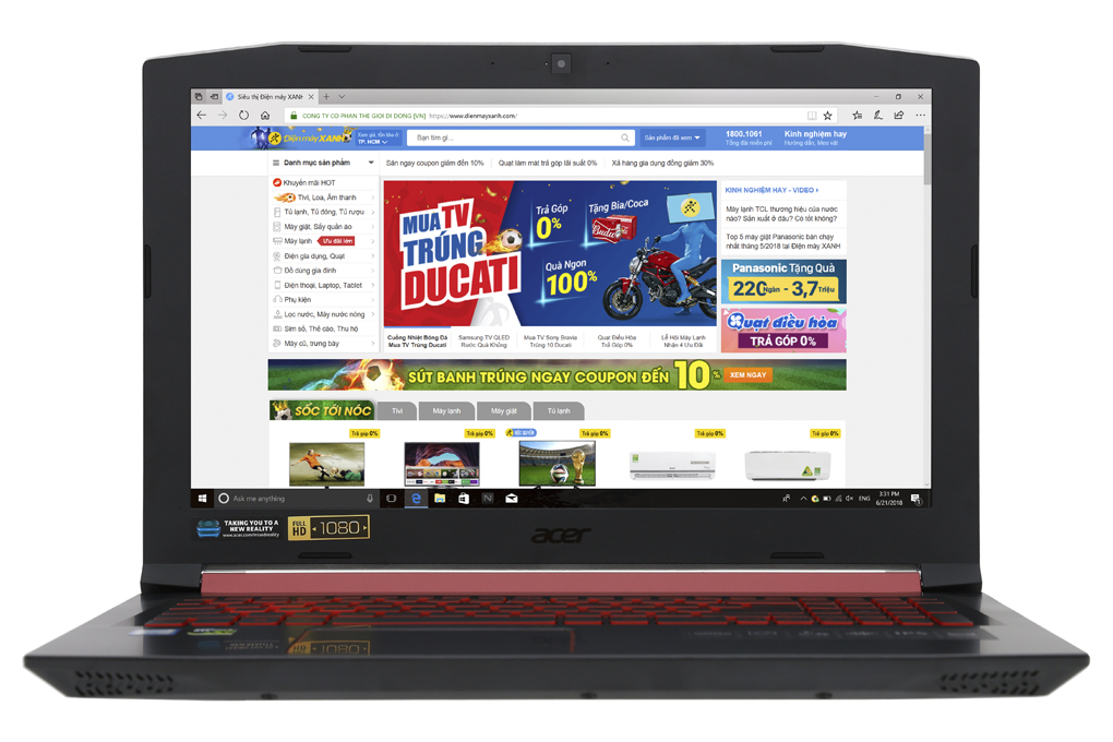 Laptop Acer Nitro 5 AN515 52 70AE i7 8750H/8GB/1TB/4GB GTX1050Ti/Win10/(Q3LSV.007) Màu Đen