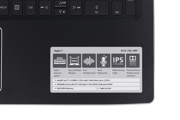 Laptop Acer Aspire A715 72G 54PC i5 8300H/8GB/1TB/4GB GTX1050/Win10 (GXBSV.003) Màu Đen