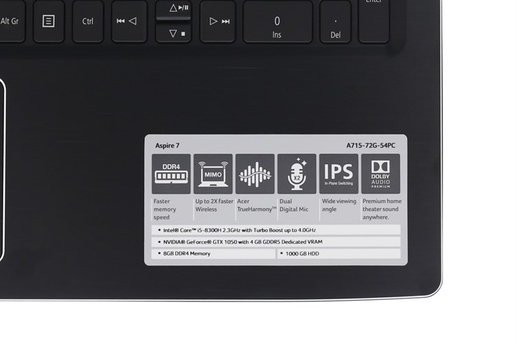 Laptop Acer Aspire A715 72G 54PC i5 8300H/8GB/1TB/4GB GTX1050/Win10 (GXBSV.003)